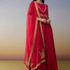 Red Chanderi Anarkali Suit with Zari Moti Work