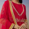 Red Chanderi Anarkali Suit with Zari Moti Work