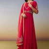 Red Chanderi Anarkali Suit with Zari Moti Work