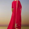 Red Chanderi Anarkali Suit with Zari Moti Work