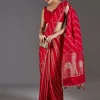 Red Dola Silk Lehriya Saree