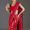 Red Dola Silk Lehriya Saree