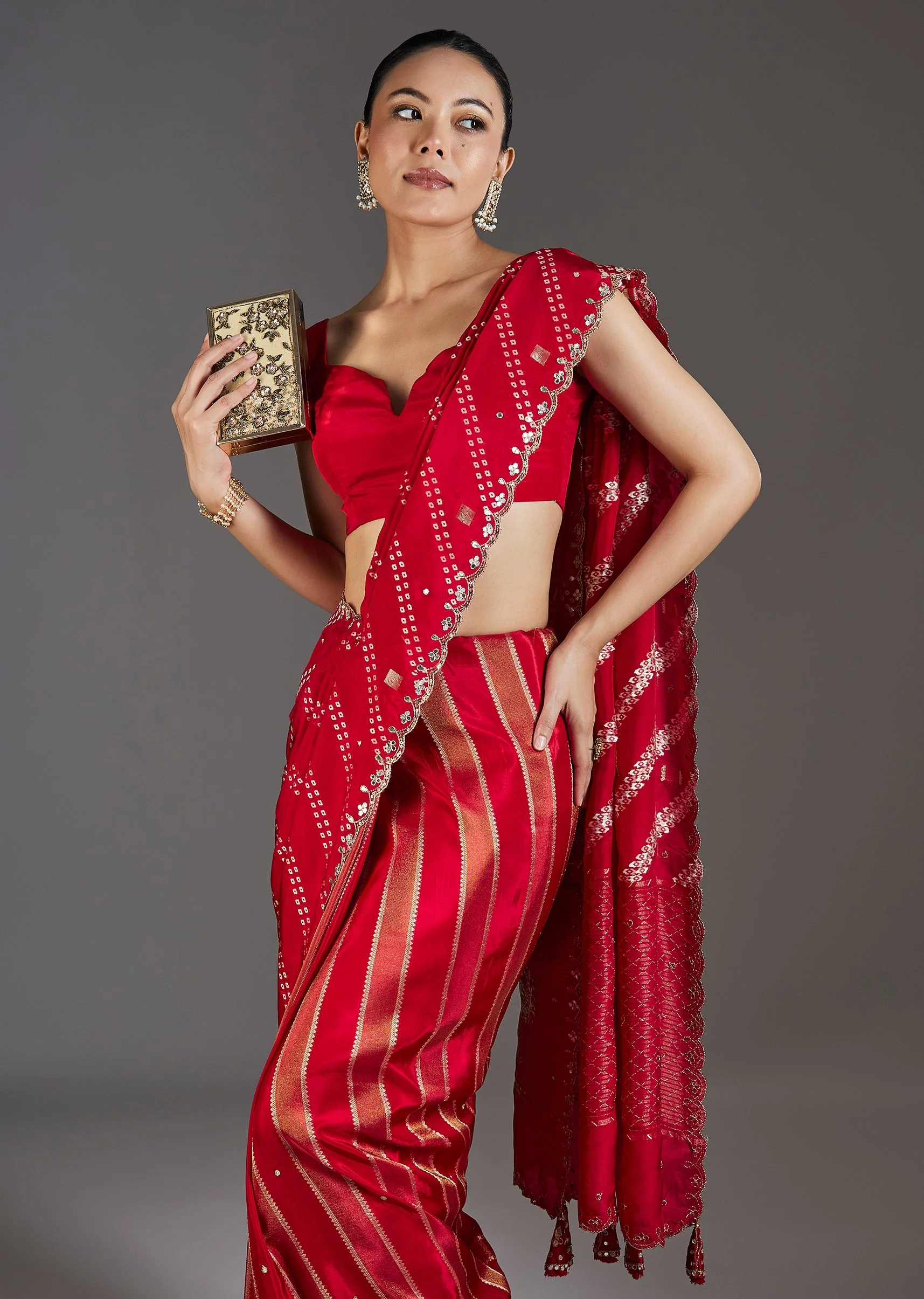 Red Dola Silk Lehriya Saree
