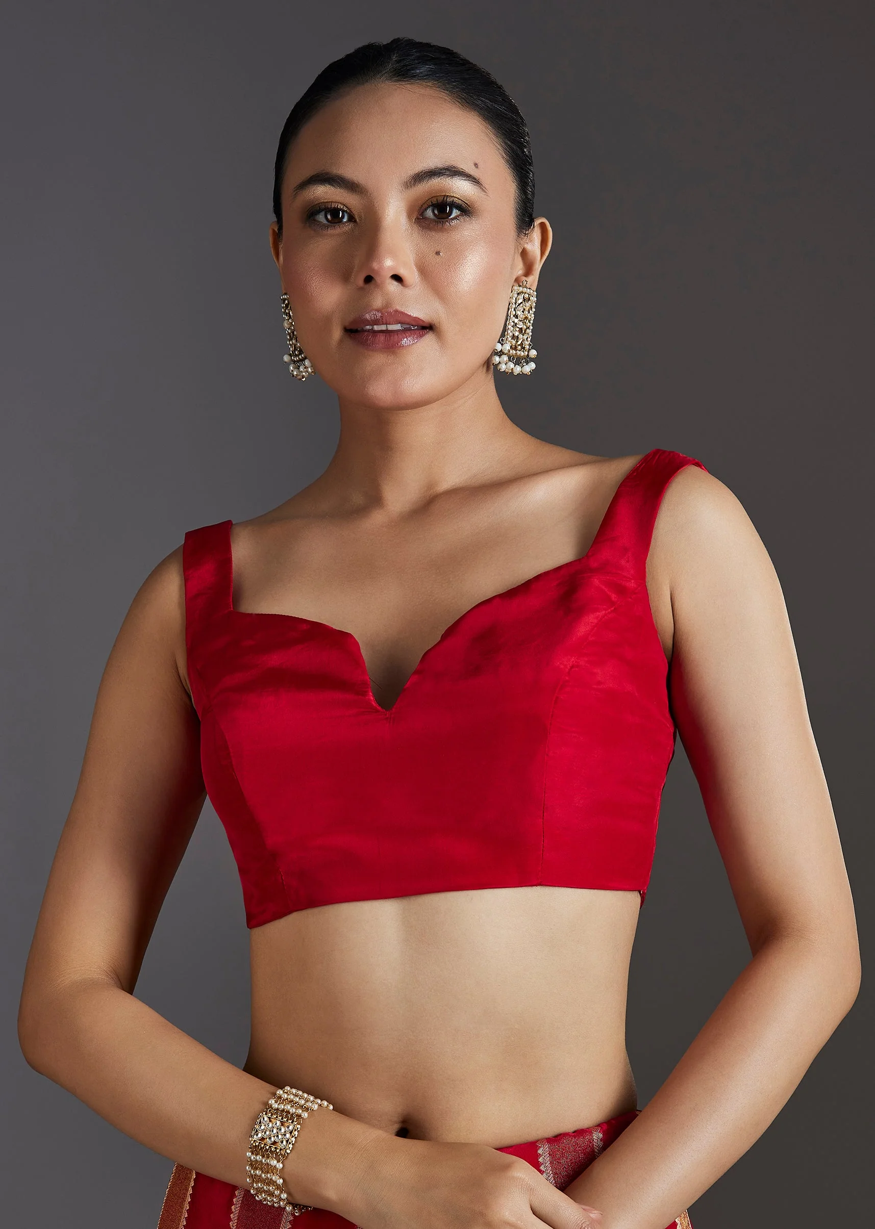 Red Dola Silk Lehriya Saree