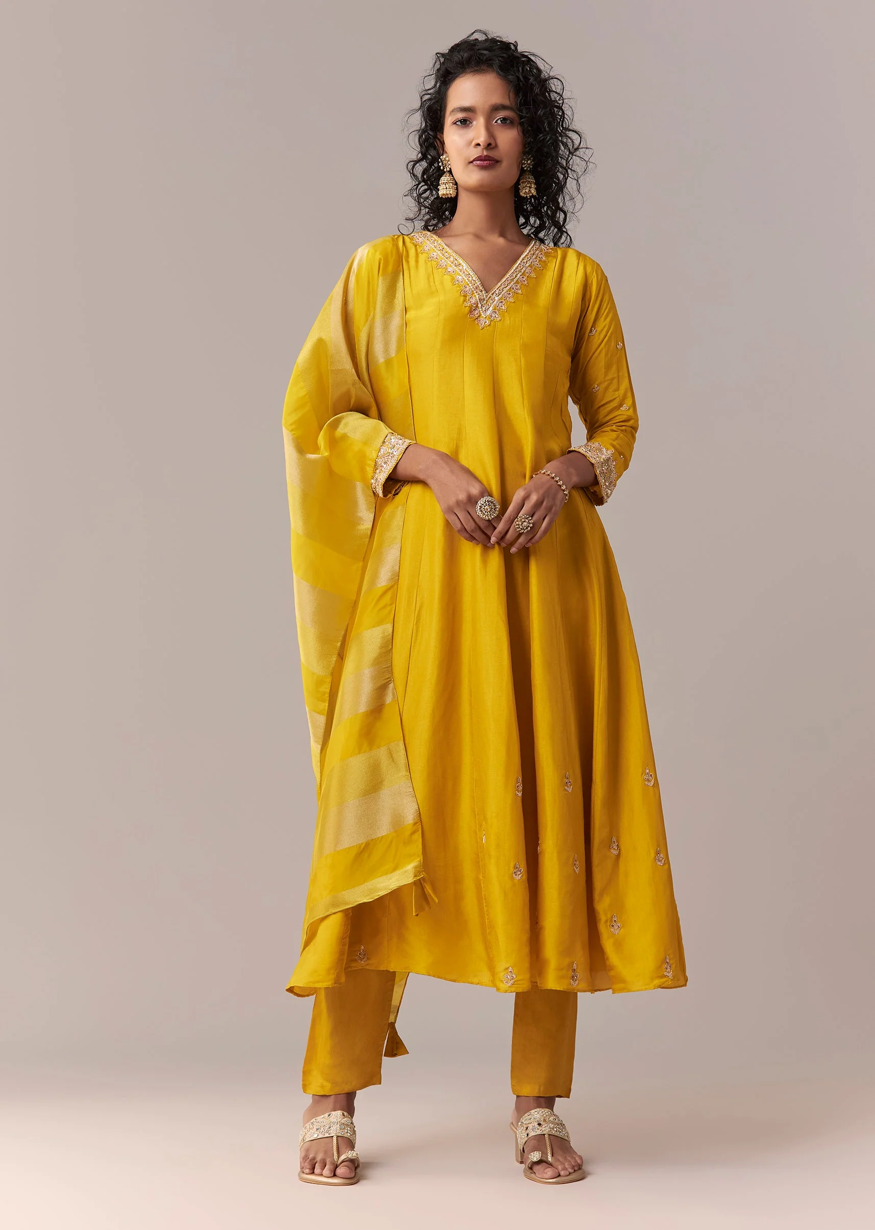 Yellow Gotta & Zardosi Anarkali Set With Dupatta
