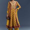 Yellow Silk Anarkali Suit With Floral Print And Zari Embroidery