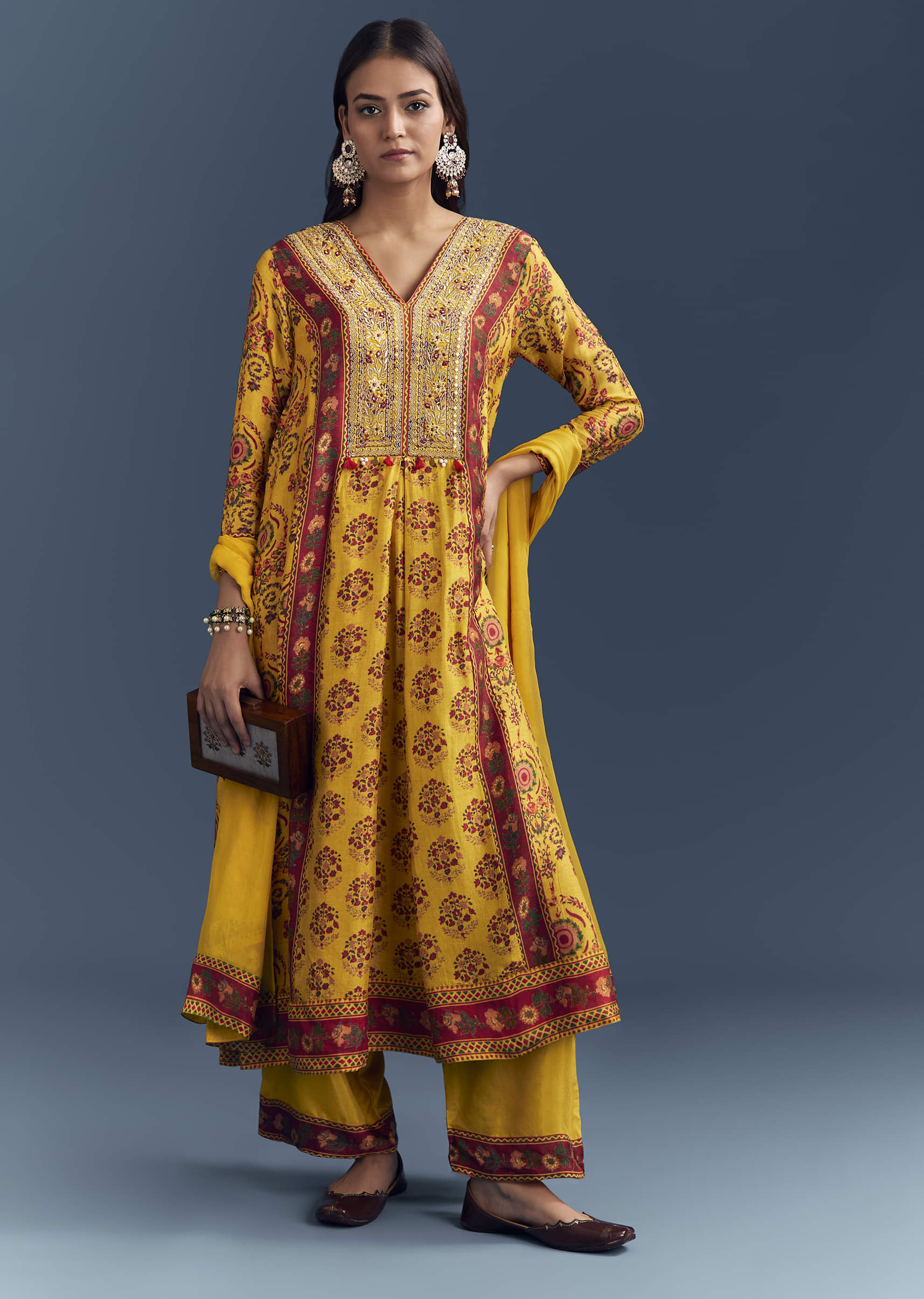 19258-yellow-silk-anarkali-suit-with-floral-print-and-zari-embroidery-1.jpg Yellow Silk Anarkali Suit With Floral Print And Zari Embroidery