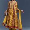 Yellow Silk Anarkali Suit With Floral Print And Zari Embroidery