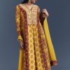 Yellow Silk Anarkali Suit With Floral Print And Zari Embroidery