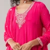 Pink Chinon Embroidered Anarkali Set