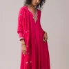 Pink Chinon Embroidered Anarkali Set
