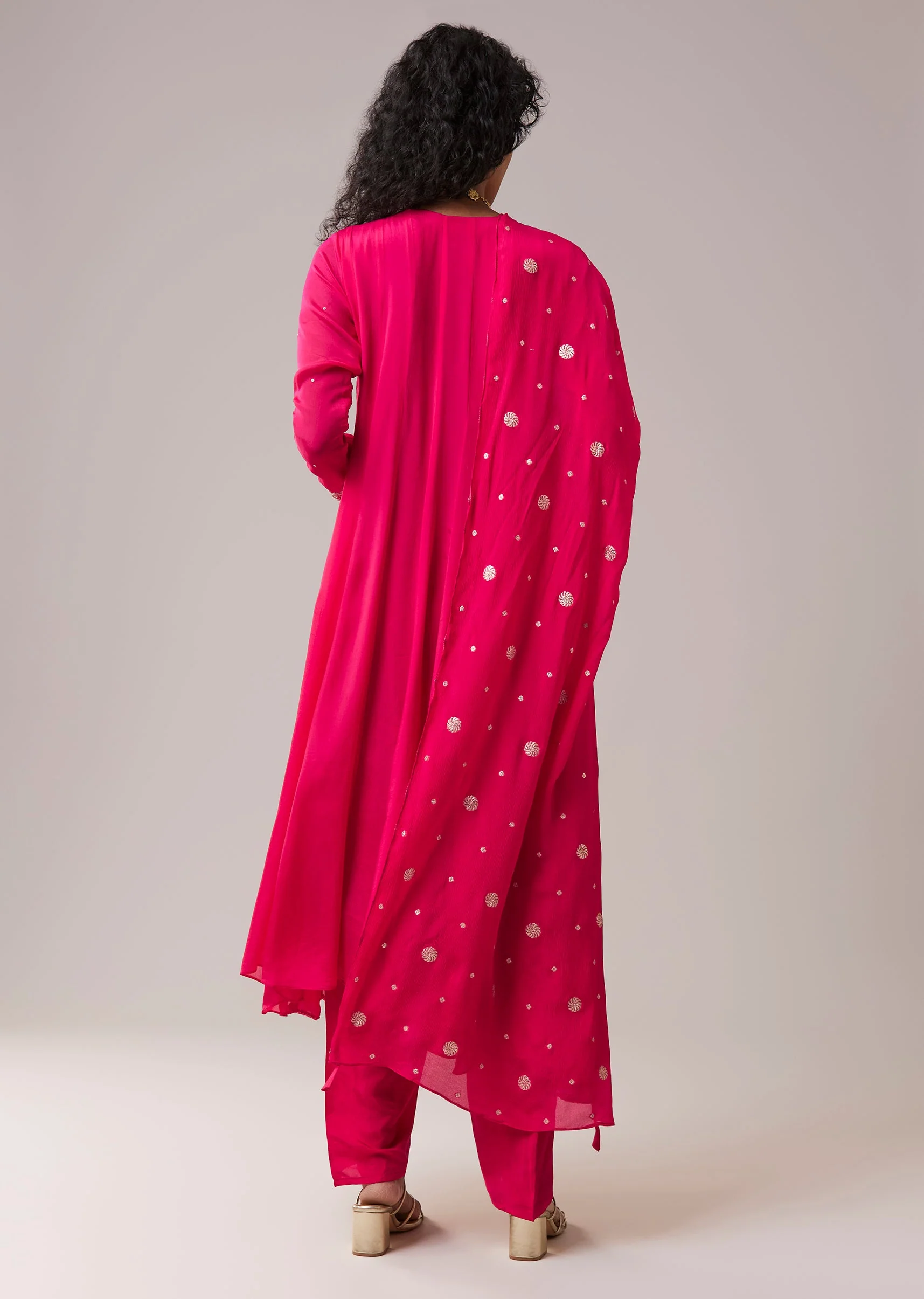 Pink Chinon Embroidered Anarkali Set