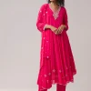 Pink Chinon Embroidered Anarkali Set