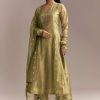 Mehendi Green Tissue Anarkali Suit With Zardosi Work