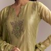 Mehendi Green Tissue Anarkali Suit With Zardosi Work