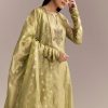 Mehendi Green Tissue Anarkali Suit With Zardosi Work