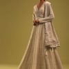 Cream White Anarkali Set In Georgette With Lucknowi Work