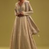 Cream White Anarkali Set In Georgette With Lucknowi Work