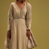 Cream White Anarkali Set In Georgette With Lucknowi Work