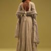 Cream White Anarkali Set In Georgette With Lucknowi Work