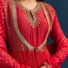 Red Bandhani And Leheriya Jacket Anarkali Suit In Georgette