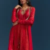 Red Bandhani And Leheriya Jacket Anarkali Suit In Georgette