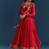Red Bandhani And Leheriya Jacket Anarkali Suit In Georgette