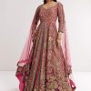 Pink Ombre Printed Anarkali Suit With Gotta And Mirror Work