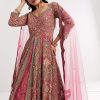 Pink Ombre Printed Anarkali Suit With Gotta And Mirror Work