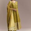 Mehendi Green Jacquard Anarkali Suit With Woven Brocade Dupatta