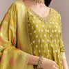 Mehendi Green Jacquard Anarkali Suit With Woven Brocade Dupatta