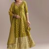Mehendi Green Jacquard Anarkali Suit With Woven Brocade Dupatta