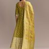 Mehendi Green Jacquard Anarkali Suit With Woven Brocade Dupatta