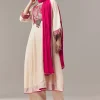 Ivory Anarkali Suit With Gotta Lace Work And Dupatta