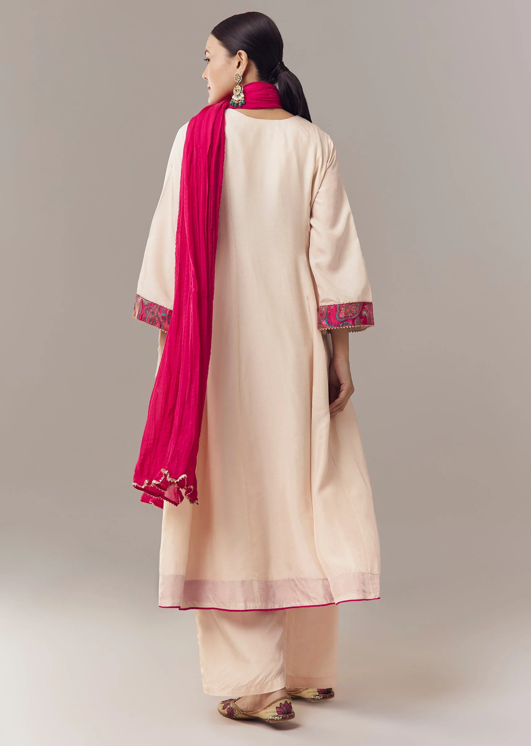 Ivory Anarkali Suit With Gotta Lace Work And Dupatta