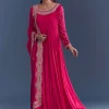 Pink Chinon Anarkali Suit With Cutdana And Sequins Embroidery