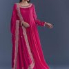 Pink Chinon Anarkali Suit With Cutdana And Sequins Embroidery