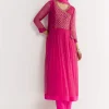 Pink Floral Chiffon Anarkali Kurta Set With Dupatta