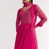Pink Floral Chiffon Anarkali Kurta Set With Dupatta