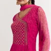 Pink Floral Chiffon Anarkali Kurta Set With Dupatta
