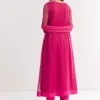 Pink Floral Chiffon Anarkali Kurta Set With Dupatta