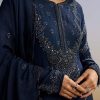 Blue Beaded Anarkali Set With Dupatta