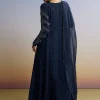 Blue Beaded Anarkali Set With Dupatta