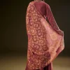 Maroon Raw Silk Embroidered Anarkali With Printed Dupatta