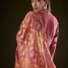 Maroon Raw Silk Embroidered Anarkali With Printed Dupatta