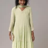 Pista Green Chinon Cutdana Embroidered Anarkali Set