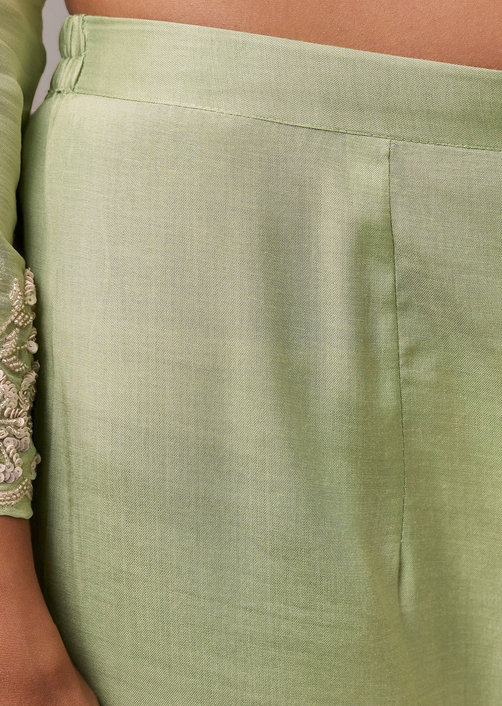 Pista Green Chinon Cutdana Embroidered Anarkali Set