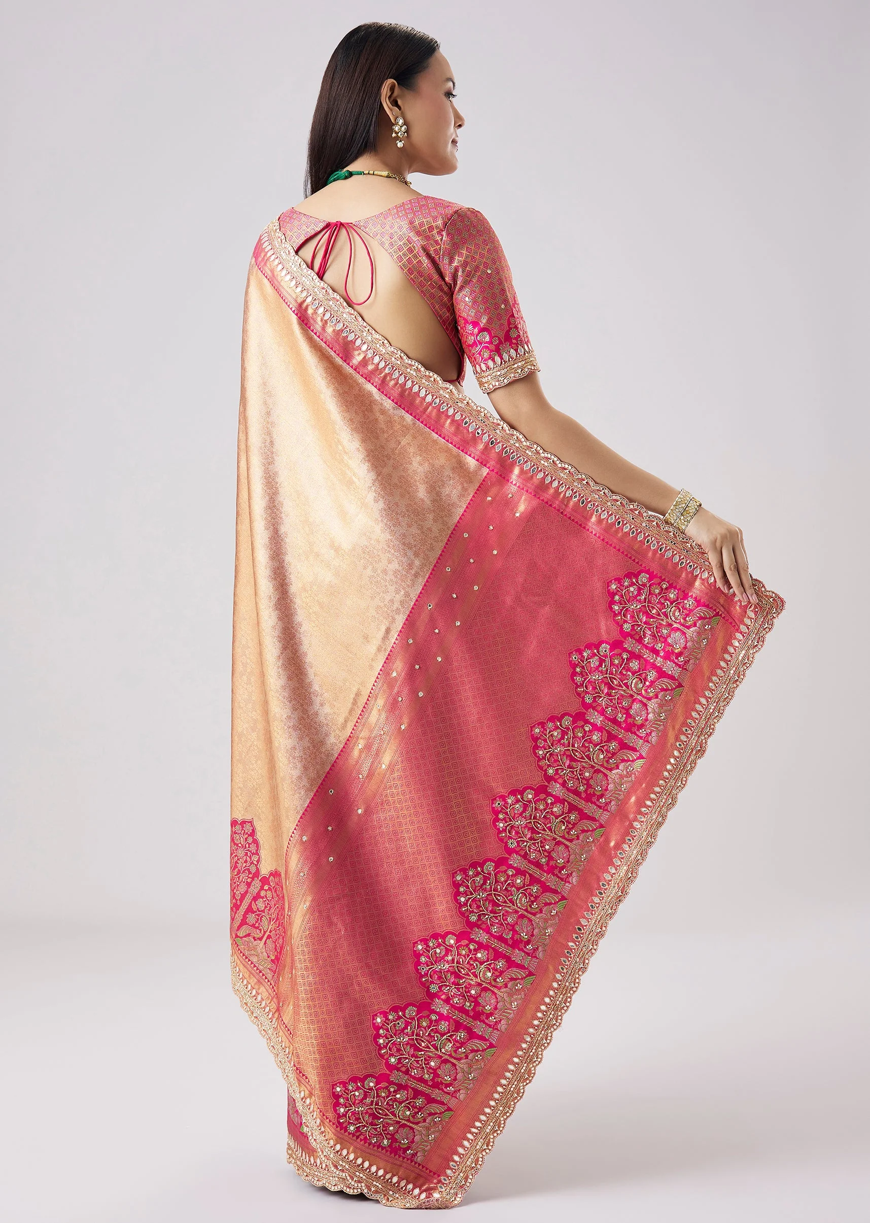 Pastel Pink Embroidered Saree With Unstitched Blouse