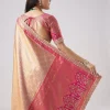 Pastel Pink Embroidered Saree With Unstitched Blouse