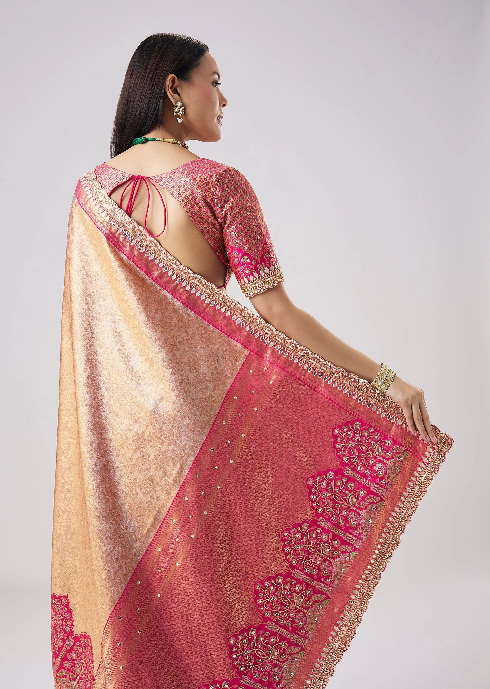 Pastel Pink Embroidered Saree With Unstitched Blouse